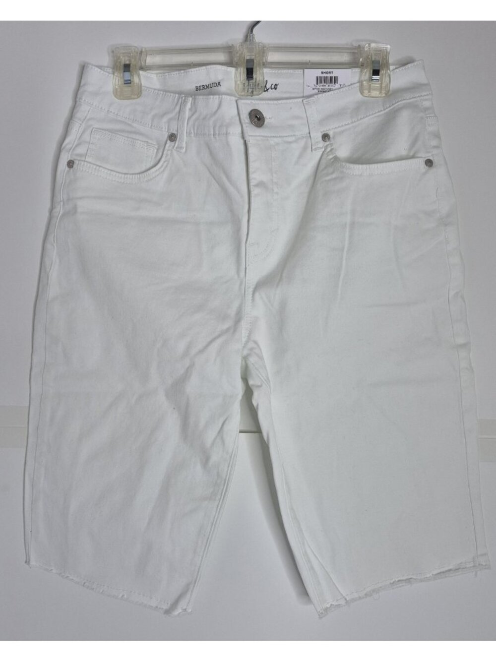 Style & Co Womens 8 Bright White Denim Mid Rise Raw Hem Bermuda Shorts NWT